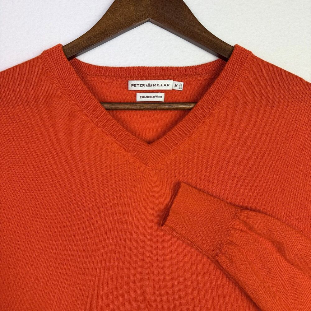 Peter Millar Orange Merino Wool V Neck Sweater M